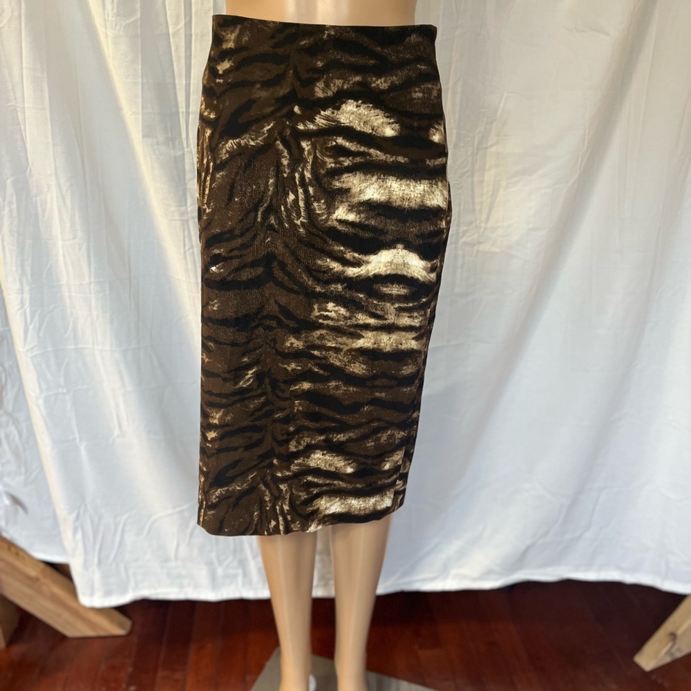 Samantha Sung Chloe Wool & Silk-Blend Pencil Skirt Snow Tiger Camel Corduroy 4